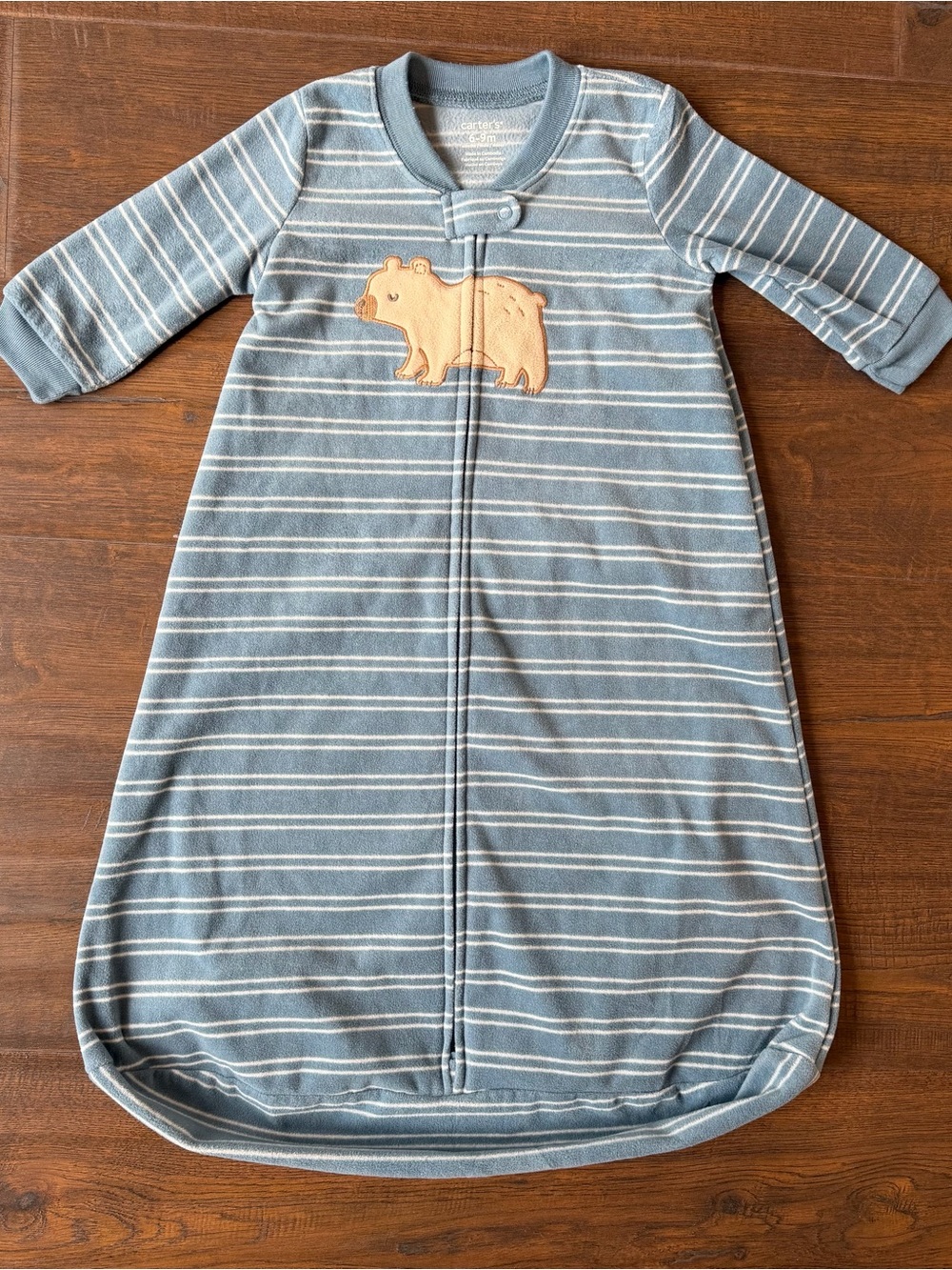Blue Striped Kids Sleep Sack with Bear Applique